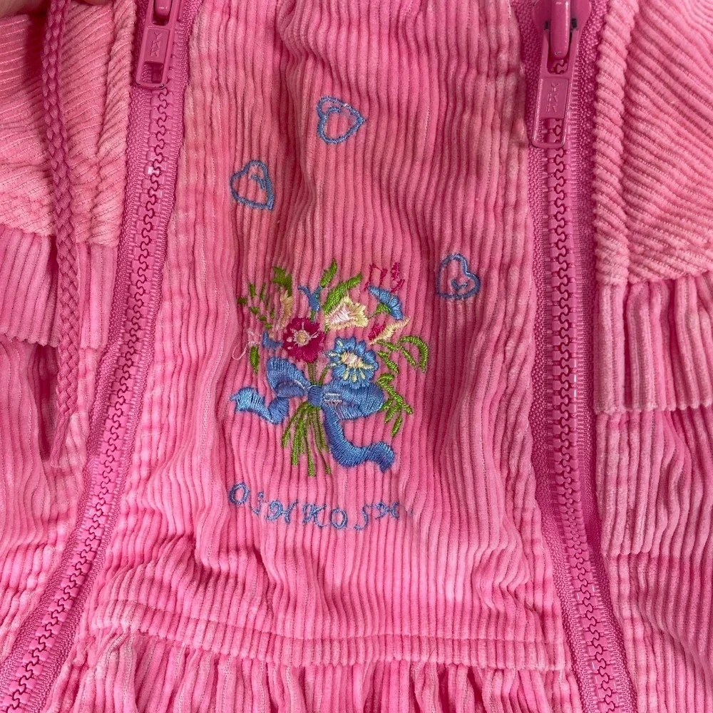 OshKosh Corduroy Snowsuit Baby 12M Pink Floral Hooded Bunting Vintage‎ 90s